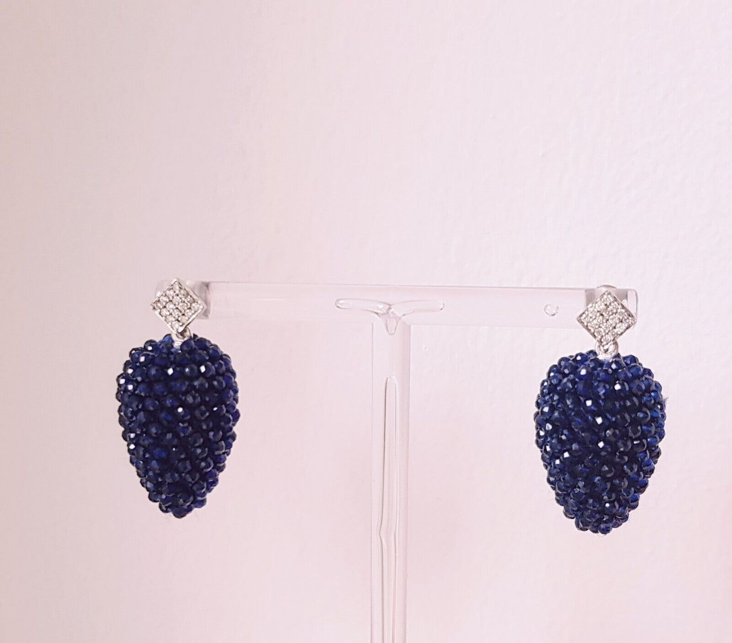 Diamant Pave Ohrringe square mit blauen Lapis lazuli Tropfen wechselbar