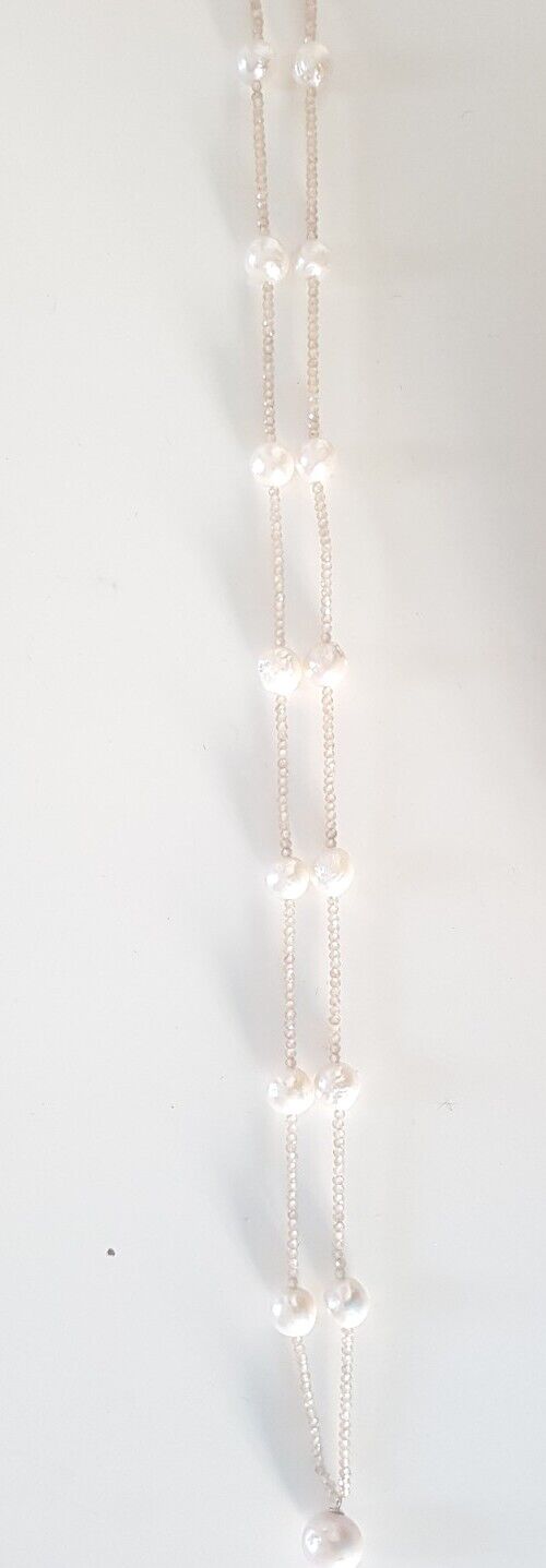 Ming Perlen mit funkelnden Zirkone Kette wunderschön 85 cm