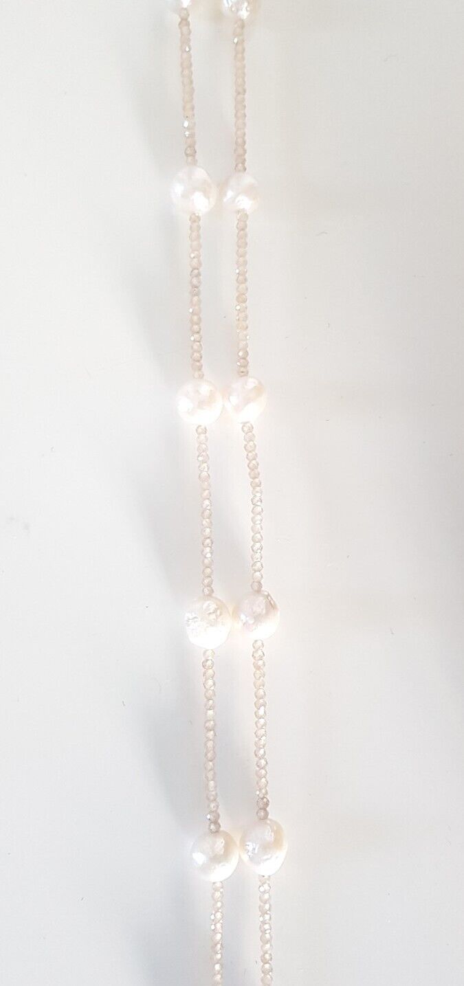 Ming Perlen mit funkelnden Zirkone Kette wunderschön 85 cm