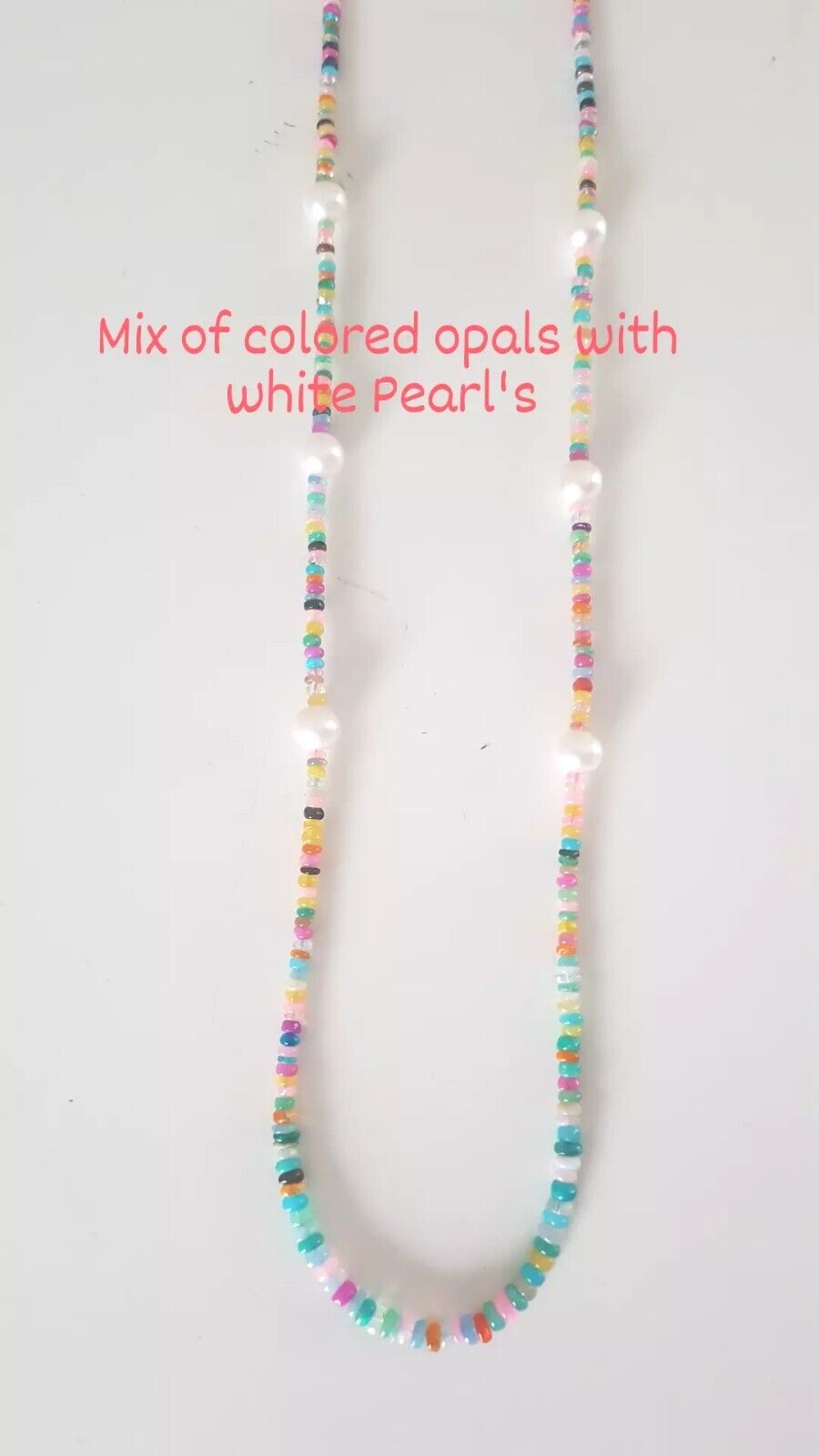 Bunte Opale mit weissen Perlen Kette 85 cm