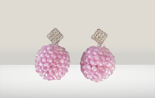 Diamant Pave Ohrringe Raute mit Pink Saphir Anhänger wechselbar