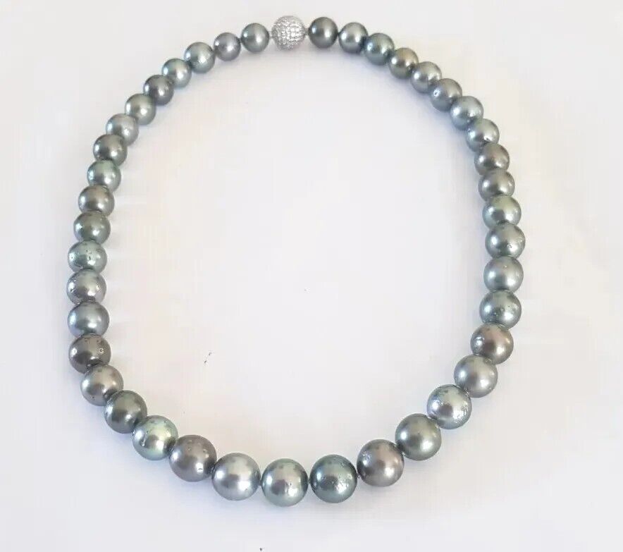 Tahiti Perlen Kette, glänzende runde grau gruene echte Perlen ! 43 cm Länge
