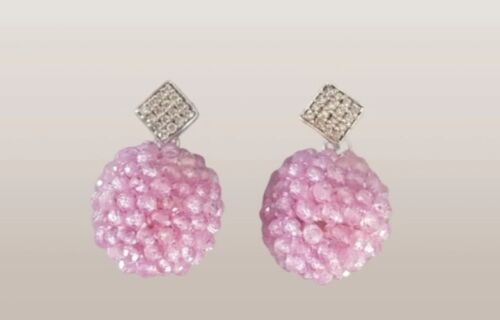 Diamant Pave Ohrringe Raute mit Pink Saphir Anhänger wechselbar